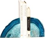AMOYSTONE Bookends Agate Decorative Book Ends for Shelves Heavy Duty Crystal Stone Bookends Dyed Teal with Rubber Bumpers 1 Pair, 3-4 LBS