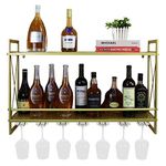 CNNINGYI Industrial Wall Mounted Wine Racks, 81cm Rustic Metal Multipurpose Shelves, Wall Mount Hanging Wine Holder Wine Accessories, Bottle Holder Glass Rack Wall Shelf (Gold)