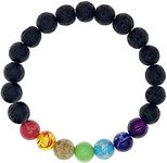 Rosemarie & Jubalee Multi-Colored Natural Semi Precious Stones Rainbow Chakra Energy Beads Stretch Bracelet, 6.5", One Size, Semi Precious Gemstones, semi precious stone