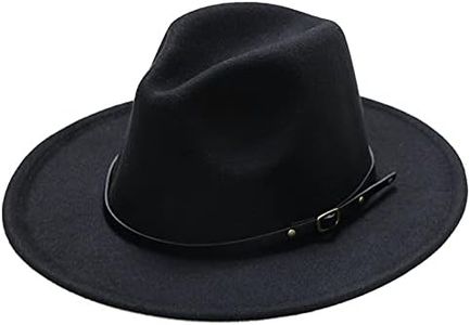 Kids Girls-Fedora-Hats for Boys Vintage Wide-Brim Bowler-Cap Classic Solid Belt Fedoras Caps 8-16 Years, Black, 6-16 Years