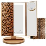 RoLeDo Makeup Mirror with Lights, 72 LED Vanity Mirror, 3 Color Lighting, Lighted Makeup Mirror, 3x/2X Magnification, Touch Control Portable Cosmetic Mirror Desk, Gifts for Women, Cheetah Print