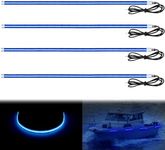 Obcursco Marine Led Strip Lights, 20 Inches 12V COB Led Boat Lights, IP68 Waterproof Boat Interior Lights Deck Lights for Marine, Kayak, Jon Boat, Fishing Boat and Pontoon (4 Packs, Blue)