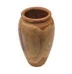 25cm tall lipped wooden vase ornament carved from the roots of giant teak trees - a beautiful gift