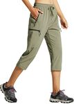 Libin Women's Quick Dry Hiking Capri Pants Lightweight Cargo Cropped Pants Water Resistant Outdoor Casual, Silver Sage L