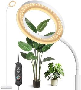 Floor Grow Light for Indoor Large Tall Plants, LED Full Spectrum Plant Light with Stand, 3/9/12H Timer, 60 Inch Height Adjustable,10 Level Dimmable, White Halo Growth Lamp