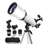 80mm Aperture Refractor Telescope for Adults Astronomy Beginners - 600mm Professional Focal Length Telescope with Adjustable Tripod (122cm), Phone Adapter & Carry Bag - 180X High Power Stargazing
