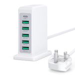 45W USB C Charger, 6-Port Multi Charger Plug UK Charging Station Hub Power Adapter PD Power Adapter + QC Charger, Type C Fast Charging for iPhone 16 15 14 13 12 Pro Max XR XS 8 Plus, iPad,Samsung