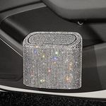 BlingSHD Car Trash Can,Bling Car Garbage Can Container Hanging Wastebasket Rhinestone Auto Trash Bin with Lid,Silver