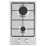 Cookology GH306SS Gas Hob 30cm Cooktop Built-in 2 Burners with Enamel Pan Supports, Auto Igniton and Flame Failure Safety - In Stainless Steel