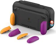 Skull & Co. GripCase Set: A Dockable Protective Case with Replaceable Grips [to fit All Hands Sizes] for Nintendo Switch - Neon Purple & Neon Orange