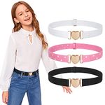 JASGOOD Kids Toddler Elastic Belts Adjustable Stretch Belts for Boys Girls Teens with Heart Buckle Set of 3(Black+Pink+White,Suit Waist Size 17"-30")