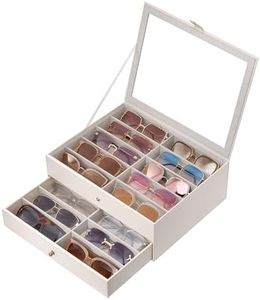 Lolalet 20 Slots Sunglasses Organizer Box, Eyeglasses Eyewear Display Case for Multiple Pairs of Glasses Collection Holder for Men Women -2 Layers, Beige