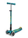 Micro Kickboard - Maxi Deluxe Foldable LED - Three Wheeled, Lean-to-Steer, Fold-to-Carry Swiss-Designed Micro Scooter for Kids with Motion-Activated Light-Up Wheels for Ages 5-12 (Petrol Green)