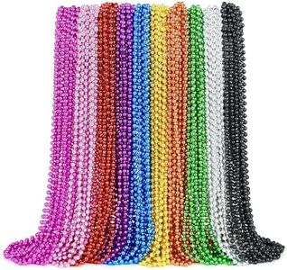 ZYFLSQ 100 Pcs Mardi Gras Beads Necklaces Bulk, 33" 7mm Multi Colors Metallic Beaded Necklaces for Party Costume Necklaces