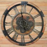 DORBOKER Real Moving Gears Wall Clock, Large Wall Clock Oversized Silent Vintage Steampunk Industrial Rustic Farmhouse Wooden Clocks for Living Room Kitchen Studio Cafe Wall Decor(68cm/27inch, Brown)