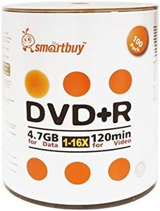 Smart Buy 100 Pack DVD+R 4.7gb 16x Logo Blank Data Video Movie Recordable Disc, 100 Disc 100pk