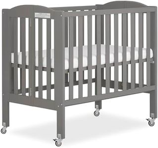 Dream On Me 2-in-1 Portable Mini Crib, Non-Full Size Baby Crib for Small Spaces, 2 Mattress Heights, Compact Travel Design, Includes Mattress, GREENGUARD Gold & BSA Certified, Steel Grey