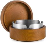 Wooden Cigarette Ashtray With Lid, Smokeless Ashtray Stainless Steel Liner Smell Proof, Windproof Cigarettes Ash Tray Portable For Indoor Outdoor Outside Patio