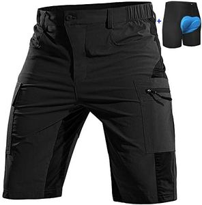 Cycorld Mountain-Bike-Shorts-Mens-Padded Biking Baggy Cycling Short Padding Liner with Zip Pockets (Black, Large)