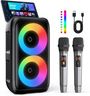 HEEBUKE Karaoke Machine, Portable Bluetooth Speaker with 2 Wireless Karaoke Microphones, Karaoke for Adults Kids with Upgraded Subwoofer, PA System, Support TWS/TF/USB/AUX, Party