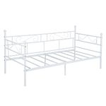 H.J WeDoo Daybed Single Bed Frame with Headboard and Solid Metal Slat Mattress Platform Base Guest Bed Frame Sofa Bed for Living Room Guest Room(White)