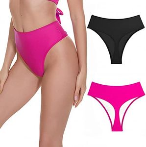 Kepblom Women's Thong Rave Bottoms High Waisted Bikini Bottom High Cut Panties for Dance Festival, 2 Pcs_black/Hotpink, XX-Large Plus