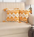 TIB Premium Boho Decorative Throw Cushion Covers, 16 x 16 cm, Set of 2, Cotton. (Yellow Abstract)