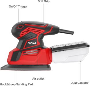 POPULO Electric Mouse Sander 130W – 12 Sandpapers, Dust Collector, Compact