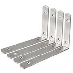 Sayayo 4MM Shelf Bracket L Brackets Wall Brackets for Wood Shelves Heavy Duty Shelf Support 200mm*138mm, Stainless Steel Brushed Finished, 4 Pcs, EJ5208-4P