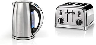 Cuisinart Signature Collection Multi-Temp Jug Kettle | 1.7L Capacity | Stainless Steel | CPK17BPU & Signature Collection 4 Slot Toaster | Stainless Steel | CPT180BPU