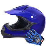 Zorax ZOR-X15 Blue XL (55-56cm) Kids Motocross Motorbike MX Helmet & Gloves XL(8cm) - ATV Dirt Bike BMX Quad Off Road Helmet ECER 2206