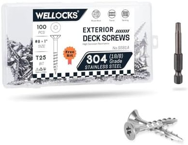 WELLOCKS Deck Screws 304 Stainless Steel #8×1" 100 PCS with T25 Star Torx Drive Flat Head Wood Screws High Corrosion Resistance for Outdoor Wood Fence(SS81A)