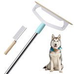 oaknovila Large Metal Carpet Rake Pet Hair Removal Tool, 58“ Handle Thicker Poles 12”Wide Dog Cat Hair Remover Broom, Stairs Rug Carpet Brush