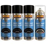 Hycote Gloss Black and Lacquer Car Alloy Wheel Spray Paint 4 Cans Total