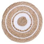 Kuber Industries Handmade Braided Carpet Rugs|Traditional Spiral Design Jute Placemat|Table Top Mat for Bedroom,Living Room,Dining Room,36x36 cm,(White)