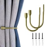 YH YAO Metal Curtain Holdbacks, 2PCS U Shaped Wall Mounted Hook for Home Decor, Decorative Curtain Tieback Curtain Drapery Tiebacks Hooks Curtain Hooks for Wall (Brass)