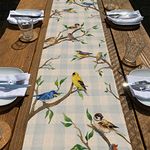 Seliem Spring Birds Tree Branches Table Runner, Buffalo Plaid Check Bluebird Robin Goldfinch Chickadee Home Kitchen Dining Decor, Summer Seasonal Farmhouse Decoration Indoor Outdoor Party Supply 13x90