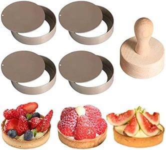 4 Packs Mini Tart Pans with Removable Bottom 3” Reusable Non-Stick Egg Tart Mold with Tart Tamper for Cheesecake Muffin Pan