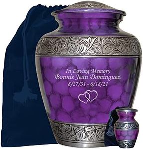 NWA Customized Cremation Urn, Adult Human Funeral Cremation Urn, Beautiful Purple Urn with Personalization, Keepsake and Velvet Bag