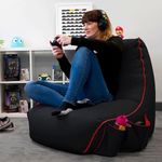 Comfy 4XL Gaming Bean Bag with Beans Filled - Gaming Bean Bag with Attached Side Pockets - Official : Gamers Delight - Action Packed Seat (Matching Color : Solids, Black -Red Piping)