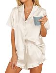 Hotouch Satin Pajamas Women Short Sleeve Silk Solid Color Button Pjs Nightwear Set Sleepwear, Champagne M