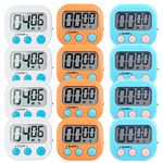 12 Pack Small Digital Kitchen Timer Magnetic Back and ON/Off Switch,Minute Second Count Up Countdown(White,Blue,Orange)