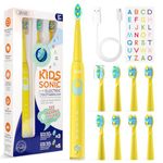 Seago Kids Electric Toothbrush Rechargeable, Children's Power Toothbrushes with Funny DIY Stickers, 2 Mins Smart Timer, 8 Replacement Brush Heads for Ages 3-12 Boys Girls SG2303 (Yellow)