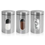 Vivo Technologies Kitchen Canister Set 3 Piece Stainless Steel Coffee Tea Sugar Clear with Glass Viewing Window & Airtight Lids,Silver Dried Fruit Storage Food Storage Container for Kitchen