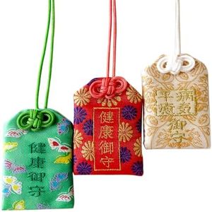Handmade traditional Japanese Omamori blessing lucky charm amulet for good luck/good health/Removes sickness hanging fortune charm bag gifts for men women girls, Plastic, No Gemstone