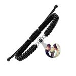 Custom Photo Bracelet with Picture Inside for Men Women Personalised Picture Bracelet Adjustable Handmade Braided Rope Circle Photo Bracelet I Love You Projection Bracelet in 100 Languages for Him Her