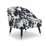 Modern Cozy Black & White Animal Cow Print Accent Slipper Bedroom Chair , Occasional Cocktail Chair for Coffee Table Corner Living Room Office , Small Single Dressing Table Vanity Makeup Armchair