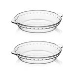 Sweejar Glass Pie Pan for Baking(2 pack), 7.5 Inches Round Baking Dish for Dinner, Non-Stick Pie Plate with Soft Wave Edge for Apple Pie, Pumpkin Pie, Pot Pies