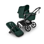 Bugaboo Fox 5 Renew All-Terrain Stroller, 2-in-1 Baby Pushchair, Full Suspension, Easy Fold, Extendable Toddler Seat, One-Handed Manoeuvrability, Black Chassis Fern Green Canopy