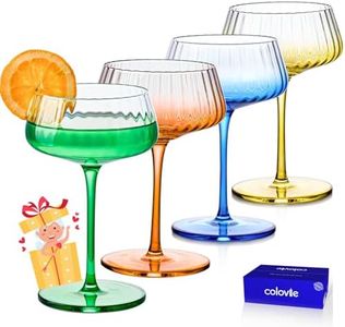 ColoVie Martini Glasses set of 4, Colored Champagne Coupe Glasses, Coupe Cocktail Glasses, Hand Blown Crystal Drinking Glasses for Christmas, Espresso Martini Glasses, Colorful Gift, 11 oz